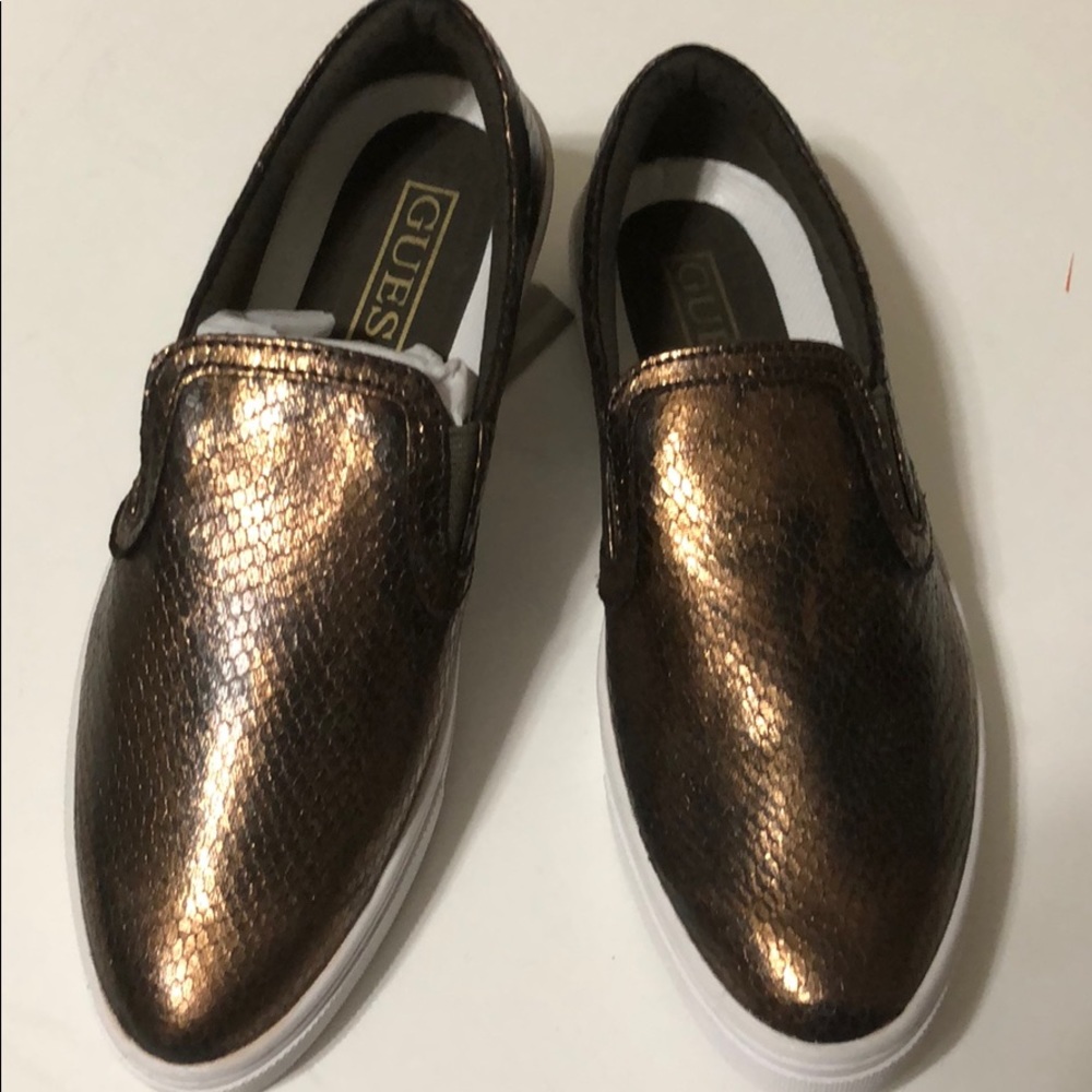 New Metallic Copper Python embossed slip ons